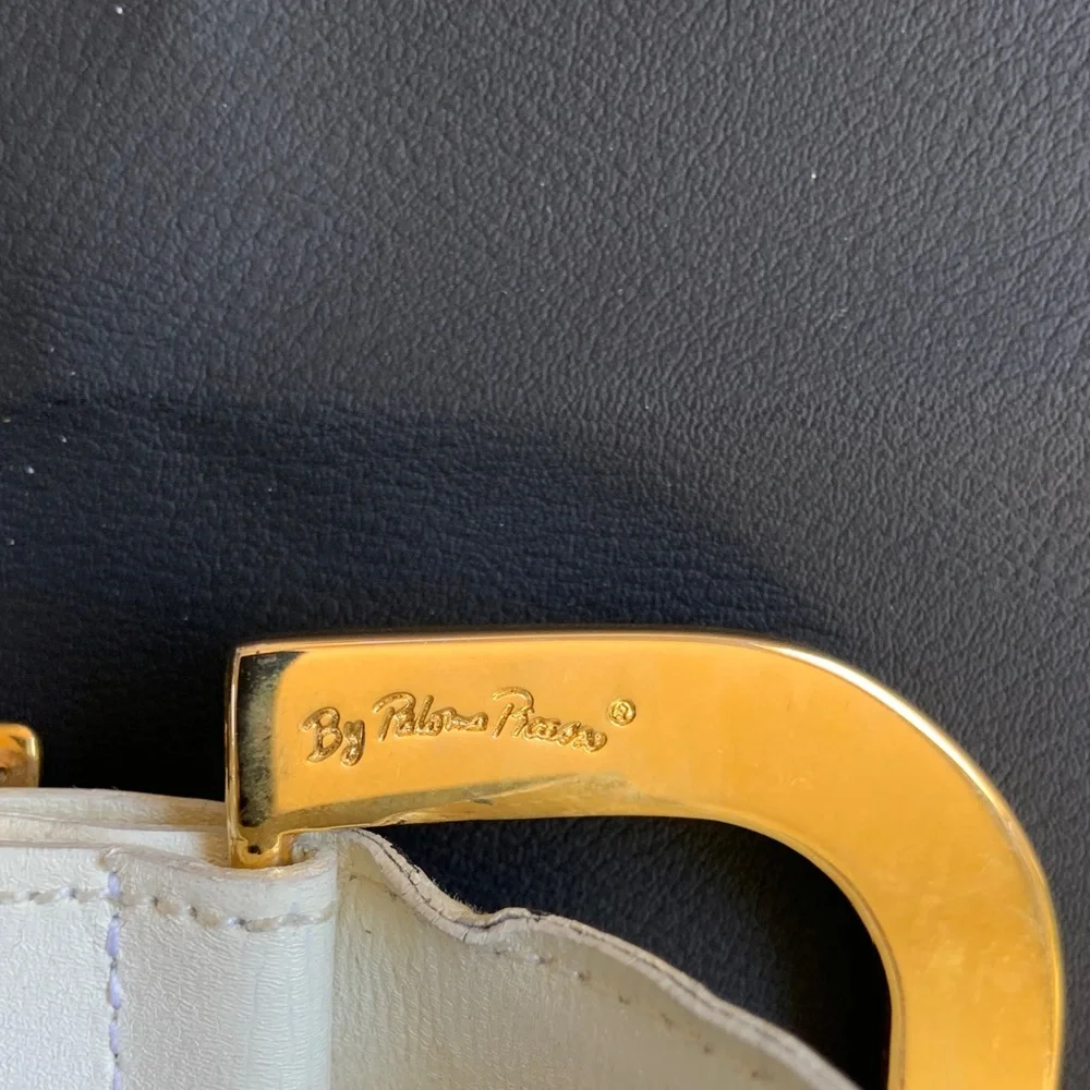 Paloma Picasso Cream Leather Belt Gold Buckle Made in Italy Size S/70